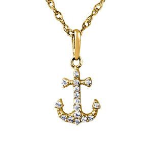 10K Gold Cubic Zirconia Pave Anchor Pendant